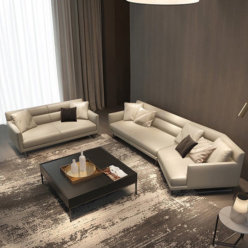 Sofá de cuero genuino de estilo italiano minimalista para sala de estar, adecuado para espacios grandes y pequeños, con chaise longue en esquina, cuero de primera calidad, relleno de plumón y un diseño de lujo discreto. image 3