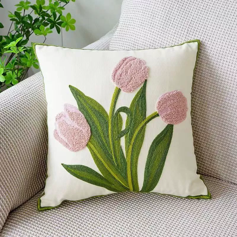 Fresh pillow, cream square small pillowcase solar-powered for bed, flowered