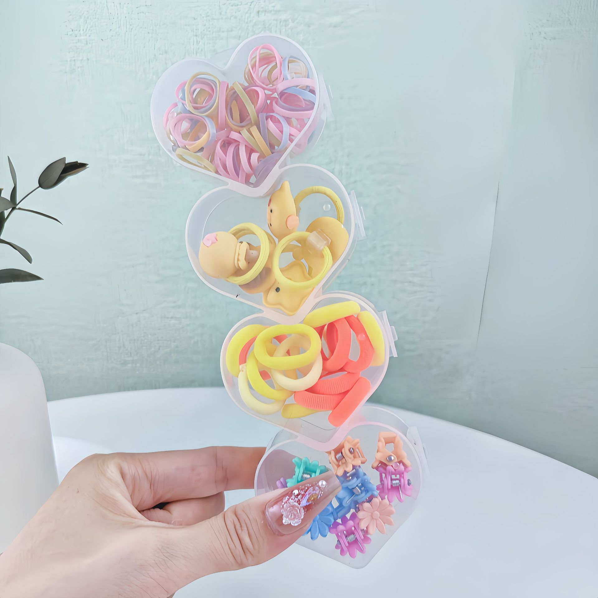 Base coreana para el cabello de los niños, toalla de banda de goma, anillo de cabello para niños pequeños, anillo de cabello de caja de color, joyas de cabello de cuerda
