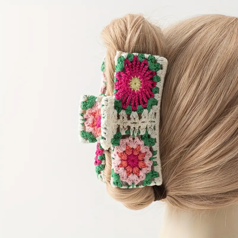 66g Weight Hair Claws Hair Accessories Type 1 Piece Quantity Knit Material Waves, Flower, Strawberry Pattern All Seasons Season Women's Gender Vacation Style Vacation Classic Style Women's Flower Knit Hair Claws 3
