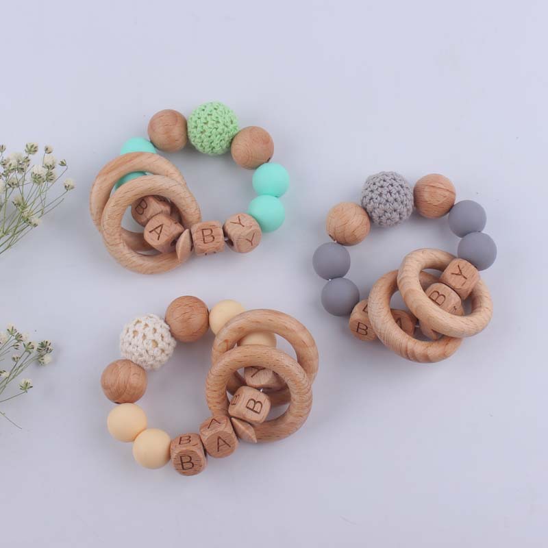 Bebé suministros mordedor pulsera de juguete creativo DIY Beech bebé nombre cuentas de silicona mordedura teether juguete