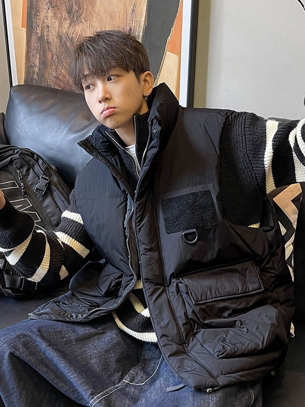 Workwear Vest Cotton Jacket for Men 2023 Winter Sleeveless Vest American Retro Loose Stand Collar Jacket National Trend