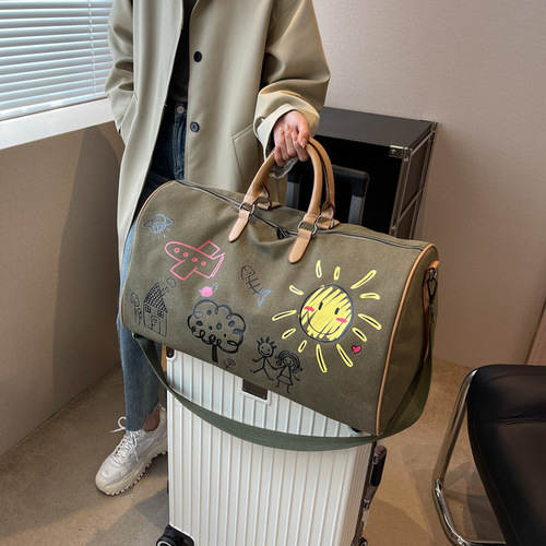 网红军风旅行包国潮涂鸦旅行袋男女短途手提行李包干湿分离健身包