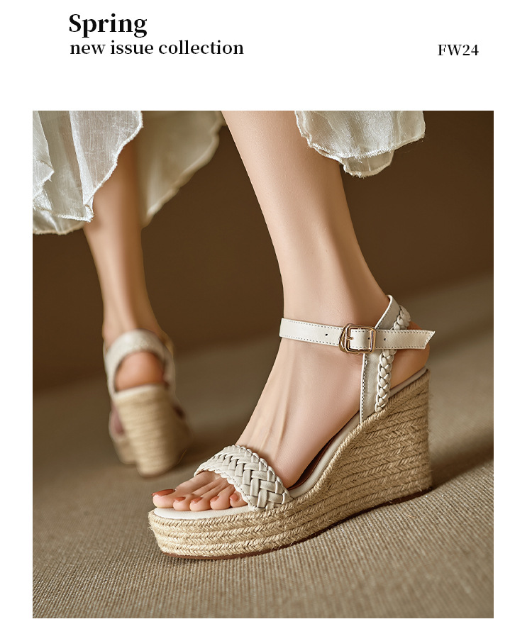 Sandal cao gót nữ hở mũi đế xuồng đan bohemian, gót 9 cm — màu trắng, màu mơ chi tiết 15