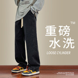 Джинсы, осенние штаны, в американском стиле, оверсайз, эластичная талия, свободный прямой крой