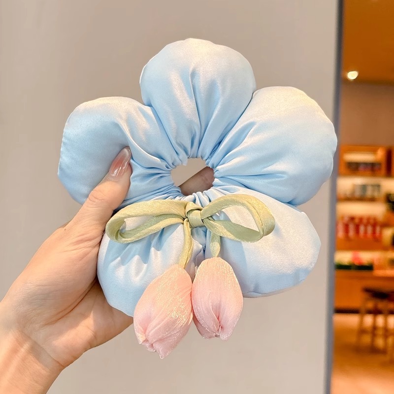 Tulip Flower End Hairy Circle para el cabello en la parte posterior de la cabeza de los niños Accesorios para el cabello para niñas que no dañen el cabello Cuerda para el cabello de alta elasticidad Tocado de cuerda para la cabeza