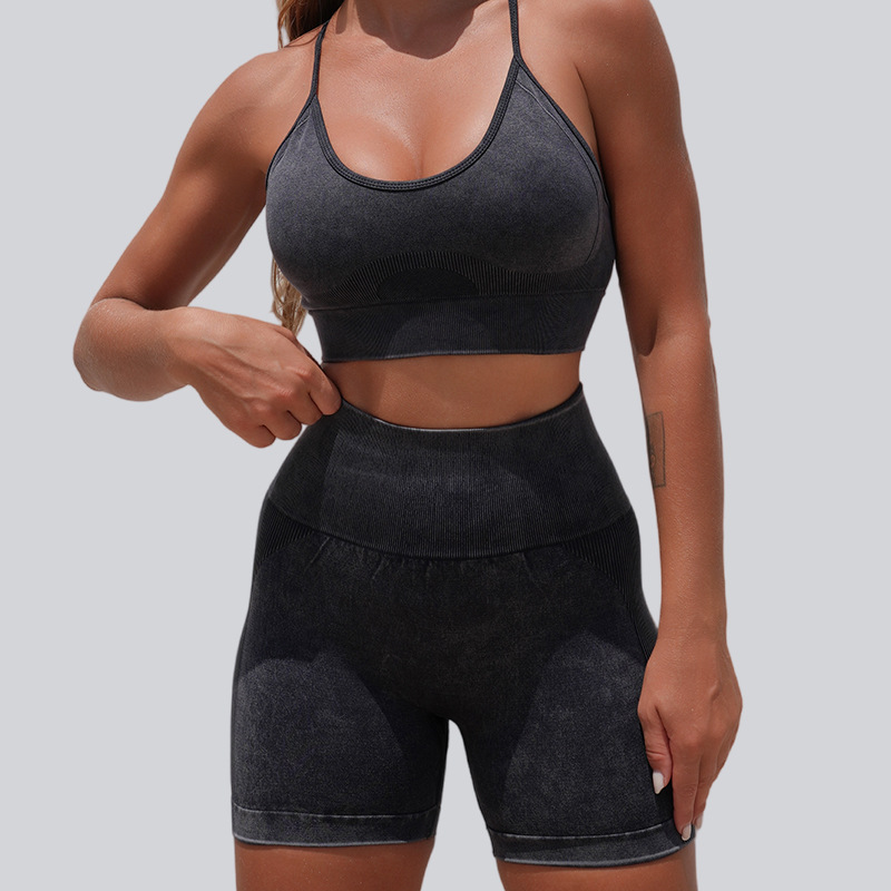 Nuevos pantalones cortos transfronterizos con umbilical abierto, yoga, elevación de cadera, cintura alta, Amazon, ropa de mujer apretada europea y americana, mangas cortas