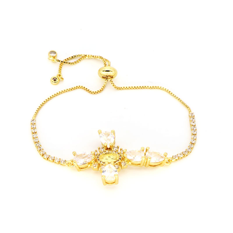 Copper Material Copper 18K Gold Plated Inlay Human Cross Virgin Mary Zircon Bracelets