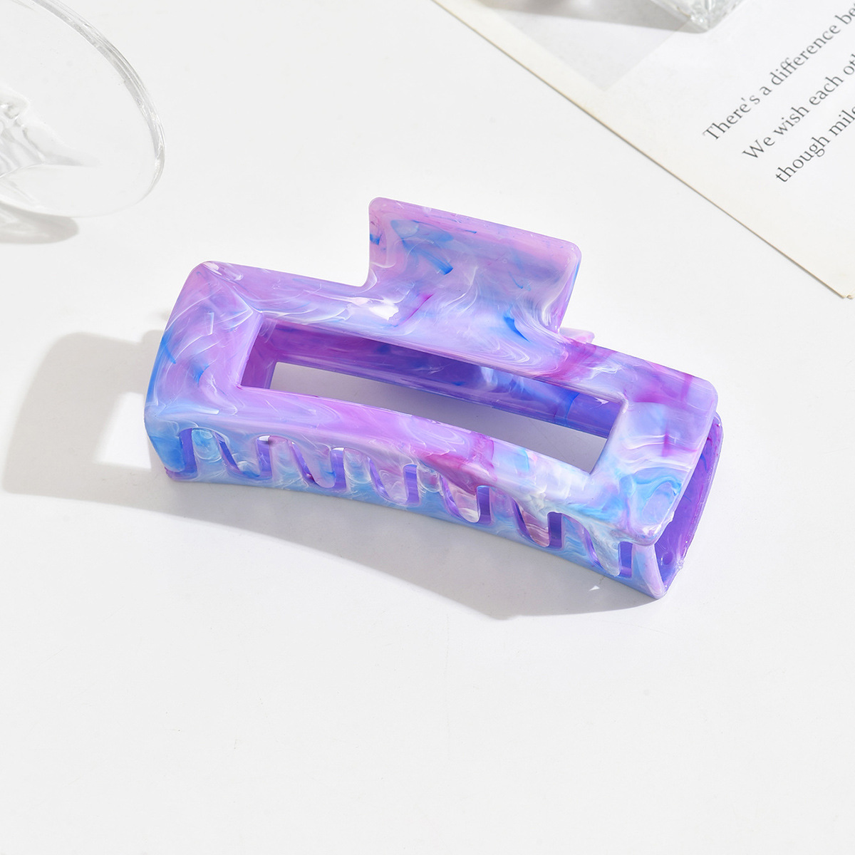 Cuadrado de tiburón de tamaño grande clips de mármol detrás de la cabeza clip de pelo temperamento colorido para el cabello de las mujeres agarrar 10.5cm de largo adornamiento para el cabello