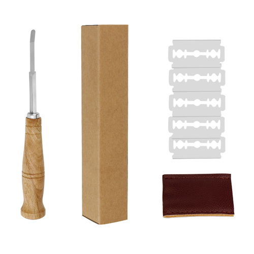 Cross-border best-selling 304 stainless steel bread contouring knife, dough evenly dividing knife, embossed knife, wooden handle curved bread knife