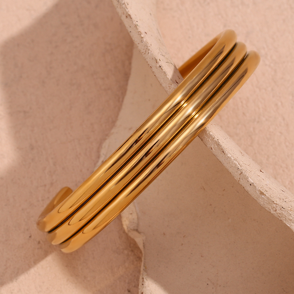 Solid Color Pattern PVD Coated Real Gold Plated 18K Gold Solid Color 304 Stainless Steel Hip-Hop Waterproof Non Tarnish 304 Stainless Steel Bangle