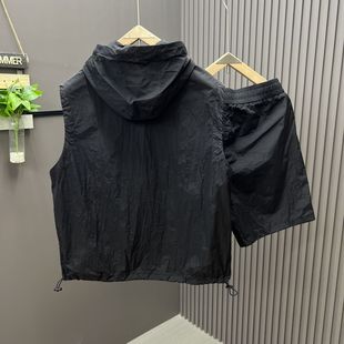 Casual Hooded suit Men's Summer Workwear Thin Loose Fashionable Couple's Sleeveless Shorts Two-piece Set