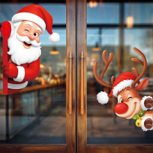 圣诞节装饰品场景布置趴窗圣诞老人静电贴大尺寸麋鹿雪人橱窗贴纸