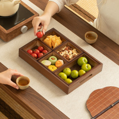 复古色九宫格家用木质托盘四宫格零食干果盘高档茶室会所点心拼盘