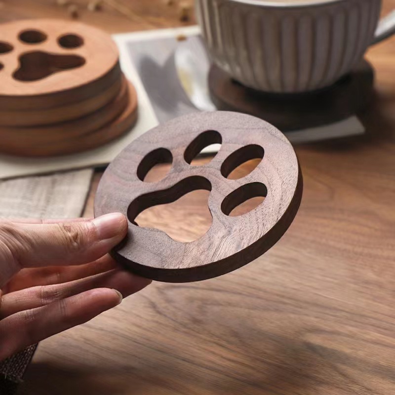 Creativa nuez negra madera sólida hueco garra de gato adorable taza de té japonesa taza de madera aislante taza de regalo taza de té