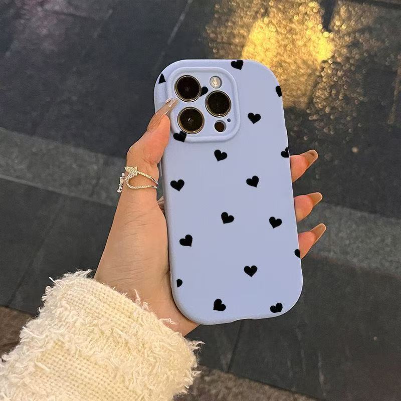 Black Flat Heart-Shaped Apple 17 16 15 Phone Case Chubby Iphone13/14Promax Anti-Drop 12