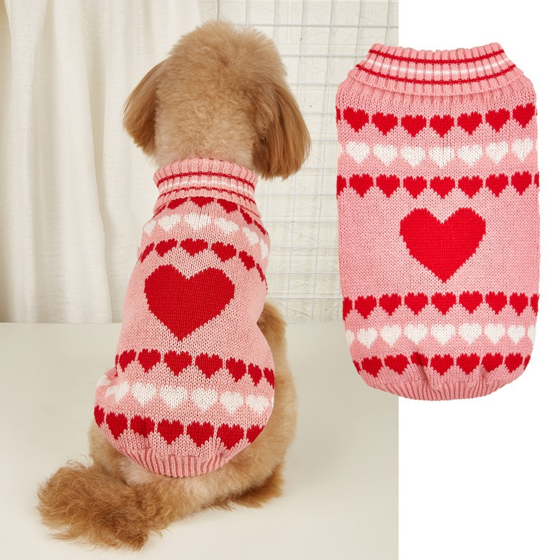 Valentinstag Herz rot rosa Jacquard Schildkröte Revers Hund Pullover Pullover Katze Anti-Shedding Teddy Bichon Bär
