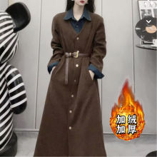 2025新款修身遮肚收腰显瘦单排扣假两件撞色连衣裙