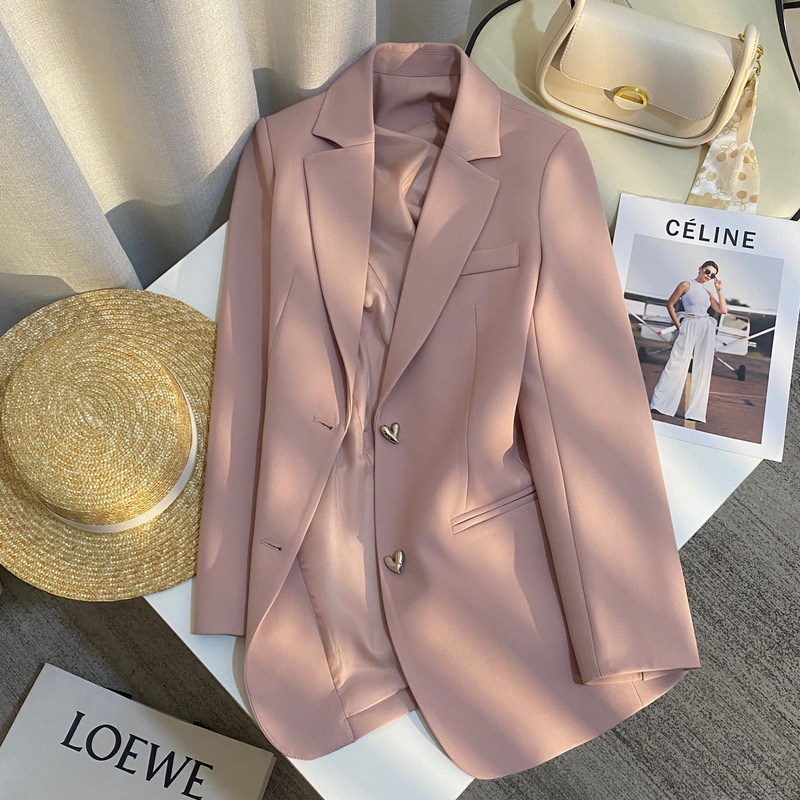 2025 Early Spring New Light Pink Gentle Temperament Blazer Women's Love Buckle Casual and Easiest for Match Internet Celebrity Trend