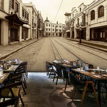 复古老上海滩装饰墙纸民国风报纸图街景壁画怀旧餐厅火锅饭店壁纸