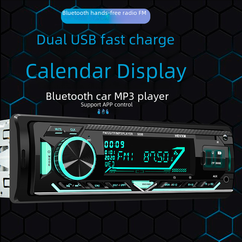 New cross-border special for car Dual USB colorful car mp3 Bluetooth player Perpetual Calendar APP control 5006