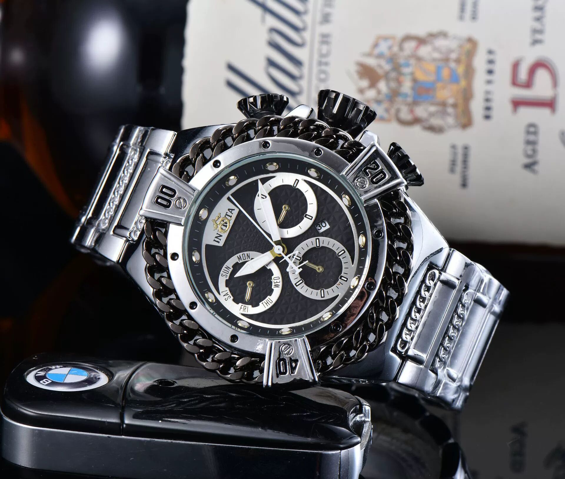 Independent Station Cross-border Hot Sale Watch Foreign Trade Yingfu Men's Watch INVIC Large Dial Steel Band Sports Watch Non-mechanical