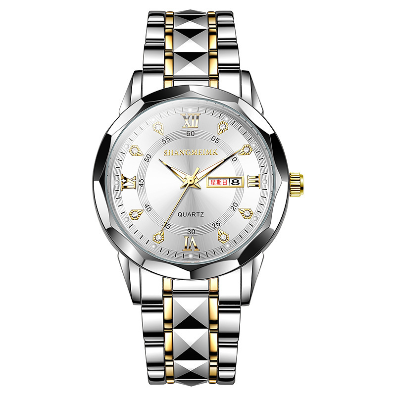 Relojes transfronterizos Relojes para hombres Luminoso Impermeable Negocios Ocio Cuarzo Remache Cinturón de acero Relojes para hombres