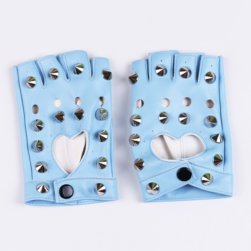 Danza rendimiento guantes pole dance apoyos discoteca rendimiento hip hop etapa remache decorativo pu cuero medio dedo guantes