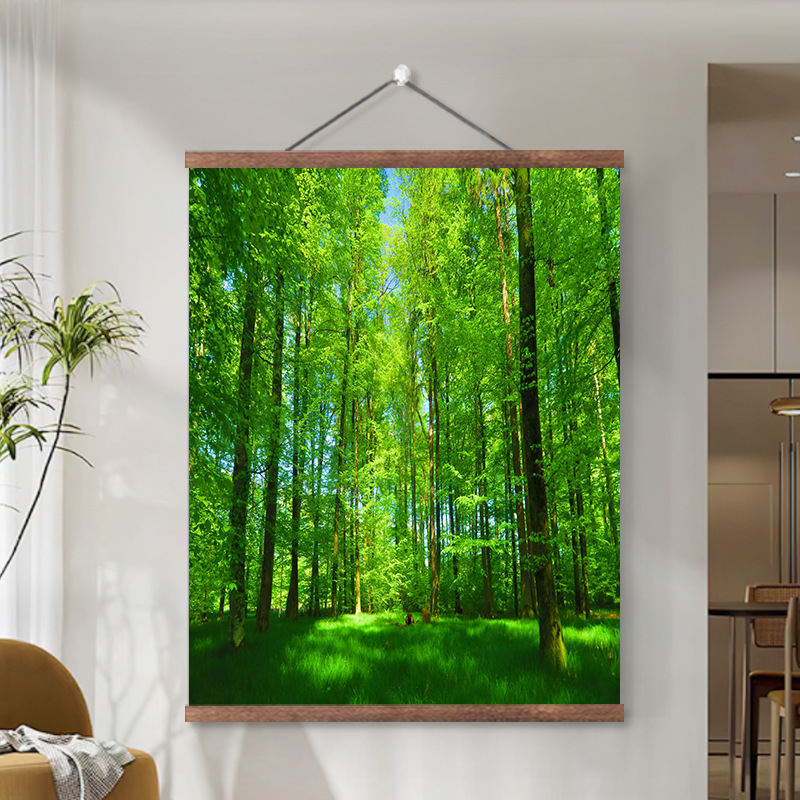 Forest Nature Scenery Decorative Painting Green Eye Protection Big Tree Forest Background Wall Trees Woods Living Room Hanging Painting Vertical