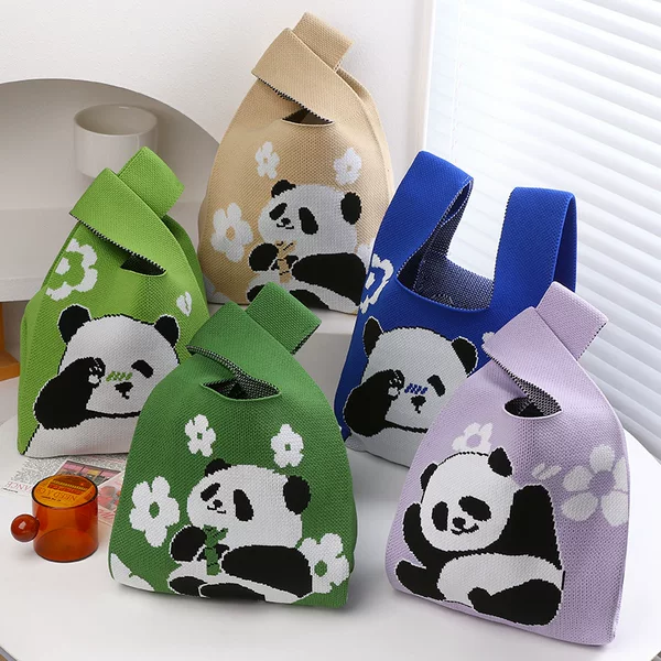 Casual Handbag Tote Bag Cute Panda Polyester Knitted Accompanying Gift Chengdu Panda Grandpa Bag Factory Outlet