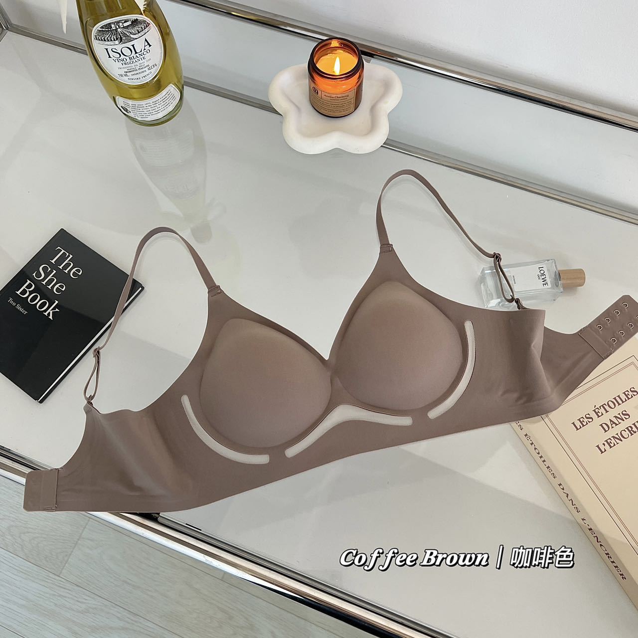 Taza de melocotón, ropa interior de mantenimiento de gelatina hueca, hermosa espalda, sin costuras, sección delgada, sin anillo de acero, pecho pequeño, sujetador de expansión exterior, mujer