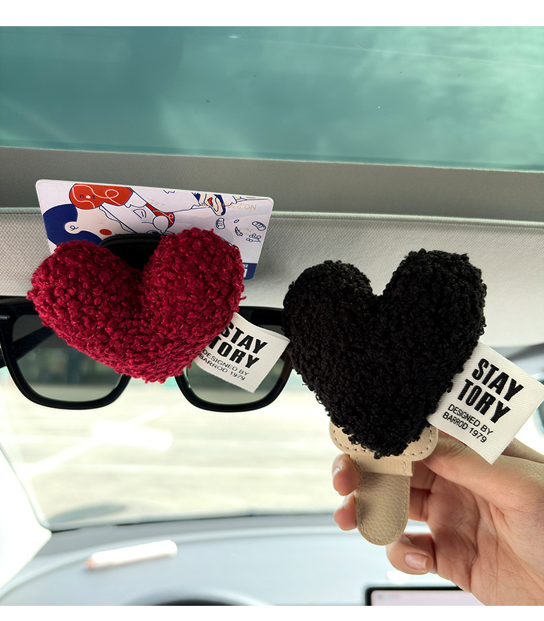 Plush Love Car Glasses Clip Women's Car Interior Ink Glasses Clip Sunglasses Storage Sun Visor Glasses Placing Rack