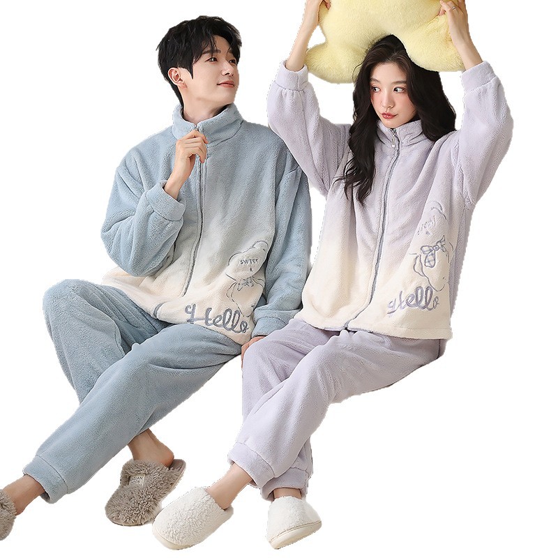 Coral vello pareja pijama de invierno para mujeres 2025 nuevo vello con cremallera gruesa se puede usar ropa de franela masculina