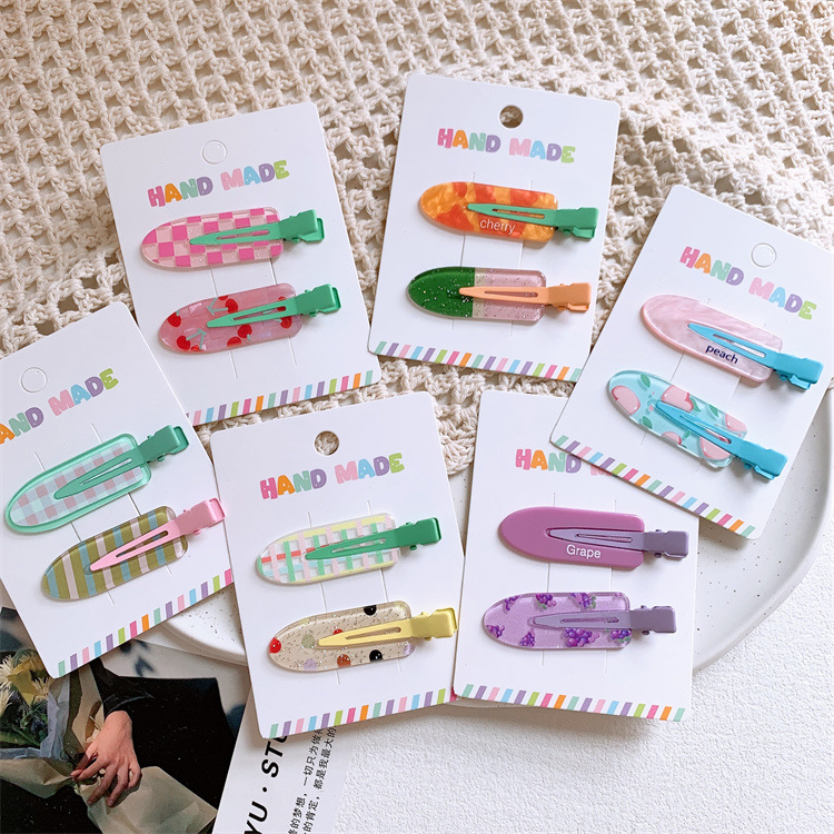 甜美可愛兒童亞克力無痕髮夾少女化妝側邊劉海夾碎發對裝發卡頭飾
