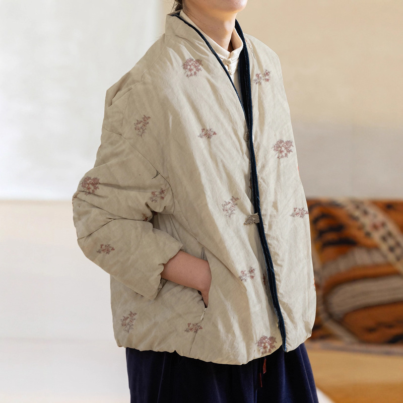 Women's New down Jacket with Embroidery, 90% down Short Coat, Winter Top, Fluffy and Warm down Jacket, V-Neck C1106