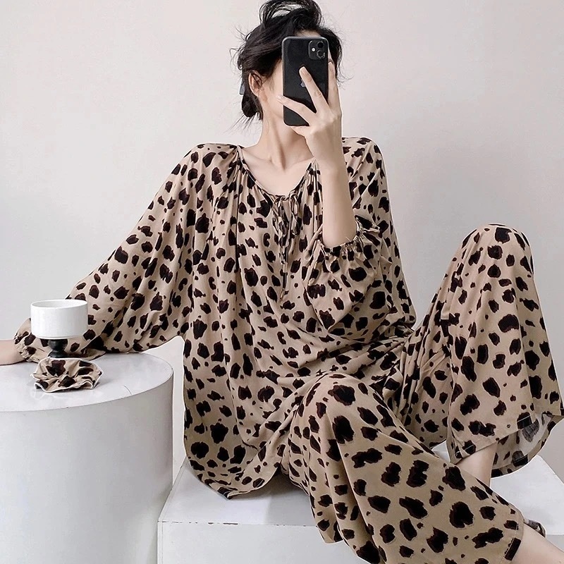 레오파드 프린트 코튼 실크 슈트 수축 5- 8cm