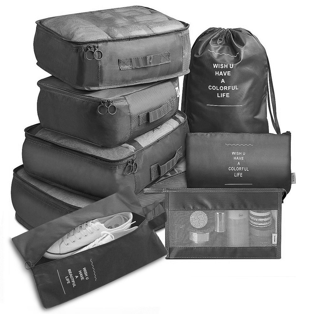Eight-piece toiletry bag set-black