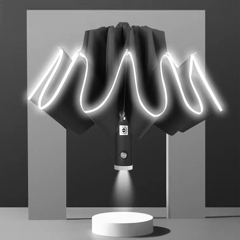 Cross-border automatic reverse umbrella reflective strip led umbrella business advertising umbrella printed logo gift umbrella factory wholesale