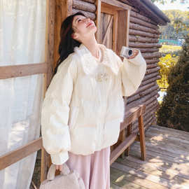 白色新中式羽绒服女冬季新款小个子短款加厚韩系盘扣90白鸭绒外套