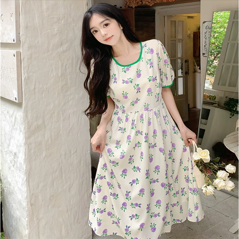 2023 летнее новое французское стильное нежное чайное перерыв на талии для похудения элегантное тонкое платье средней длины с цветочным принтом для женщин