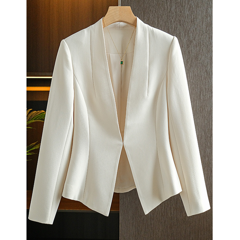 Acetic Acid Small Suit Jacket Women's New V-neck High-end Fashion All-match Elegant Slim-fit Small White Suit