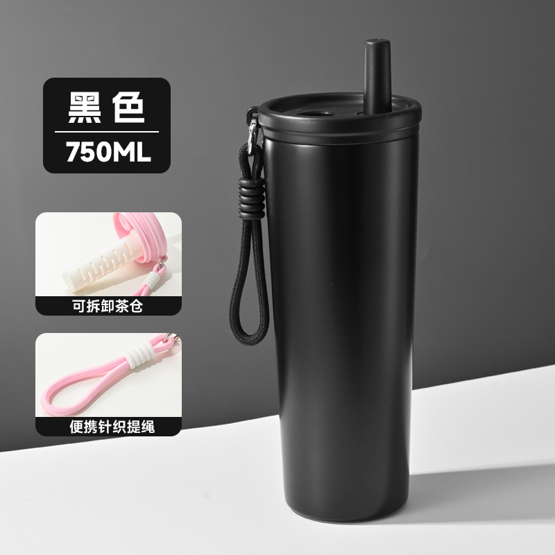 新款卡通316不锈钢手提吸管杯双层真空保温杯户外便携车载汽车杯|undefined