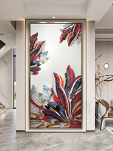 高档手绘珐琅彩装饰画轻奢玄关走廊大气挂画镶钻屏风壁画鸿飞翼舞