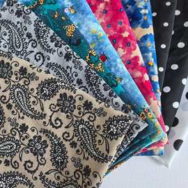 抗皱垂感裙子布料花卉阔腿裤拖地裤复古花卉腰果波点印花面料