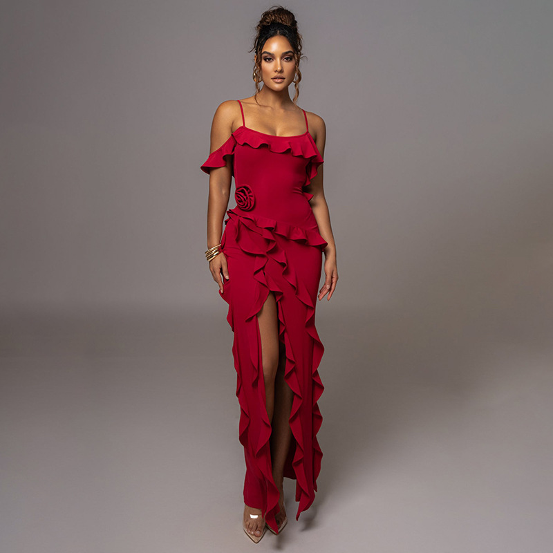 Women's Clothing new sexy fashion solid color backless slit splicing suspender long skirt_senzul.com