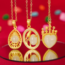 古法银桃心吊坠 925银镶天然和田玉古法金弥勒佛喜鹊直播批发