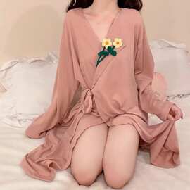 特大睡衣女舒适码300家居服睡裙斤淑女春季纯欲风胖mm性感绑带