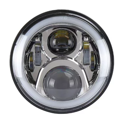 Headlight 6-Bead 60W Modified Off-Road: Ön faralar - regular-silver-base-full-circle-light-with-yellow-and-white-light-1-piece-7inch-led-headlight-wrangler-harley-motorcycle-restoration-headlight