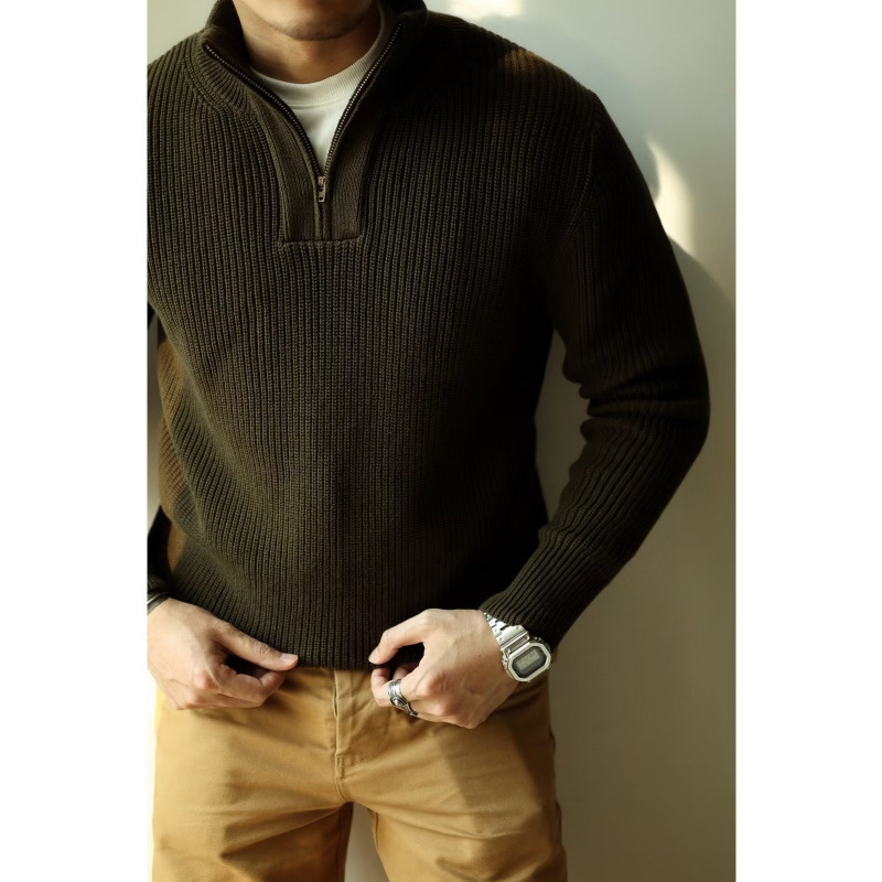 Half Zip Stand Up Collar Sweater, Men's Autumn And Winter Knitted Sweater, Thread Sweater, Hoodie Trend_voghion.com