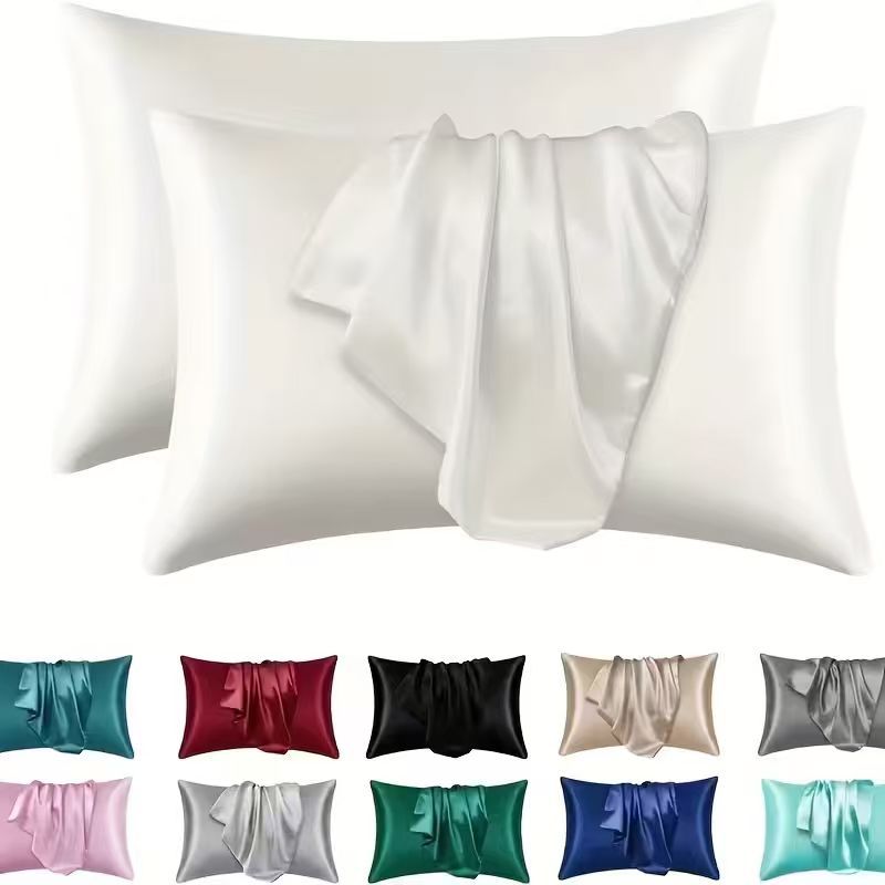 Comercio exterior transfronterizo sobre de color sólido imitación seda almohada funda de seda seda seda satin y piel almohada de sueño individual image 5